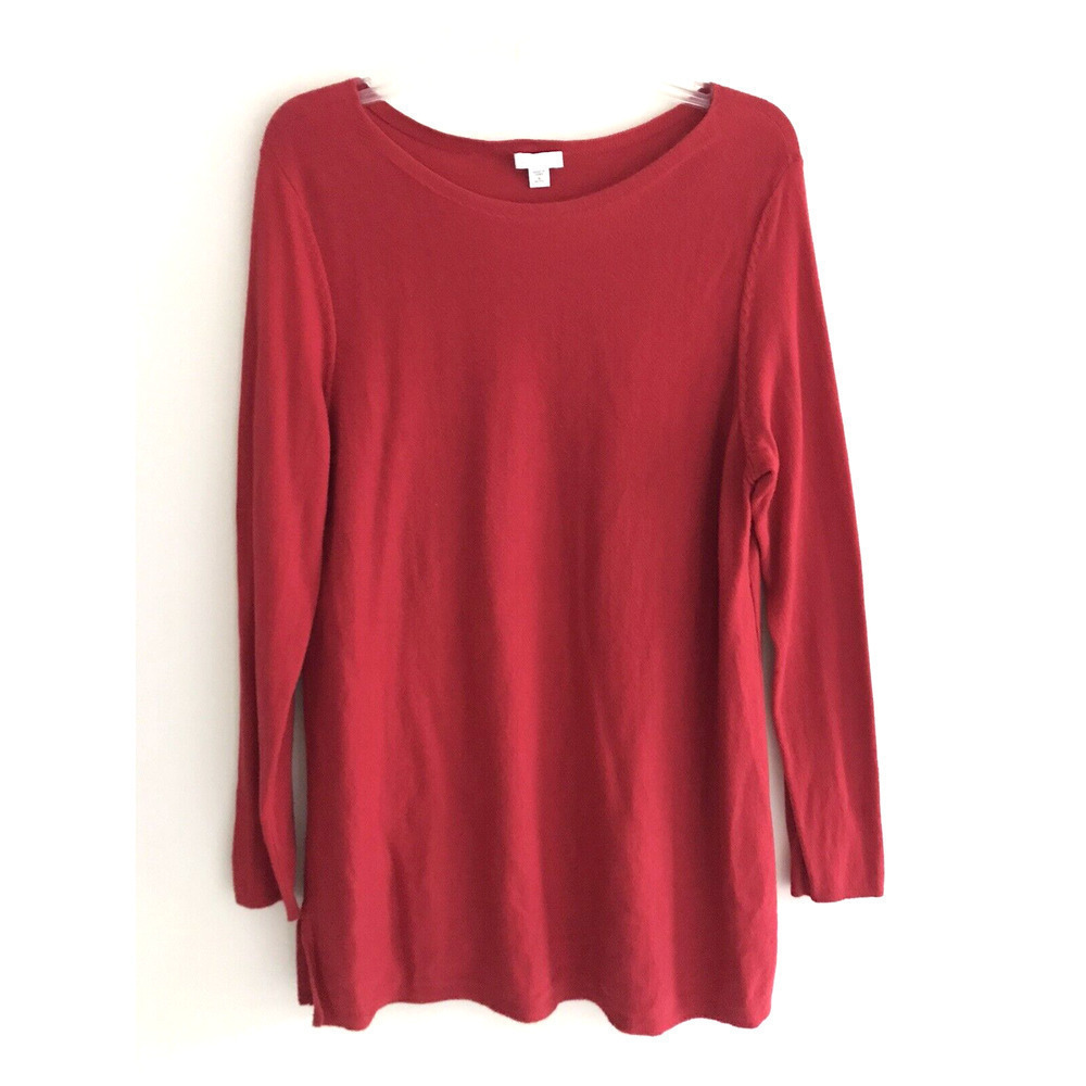 J Jill | Women's Red Crew Neck Long Sleeve Pullover Slits Top Petite Size Medium